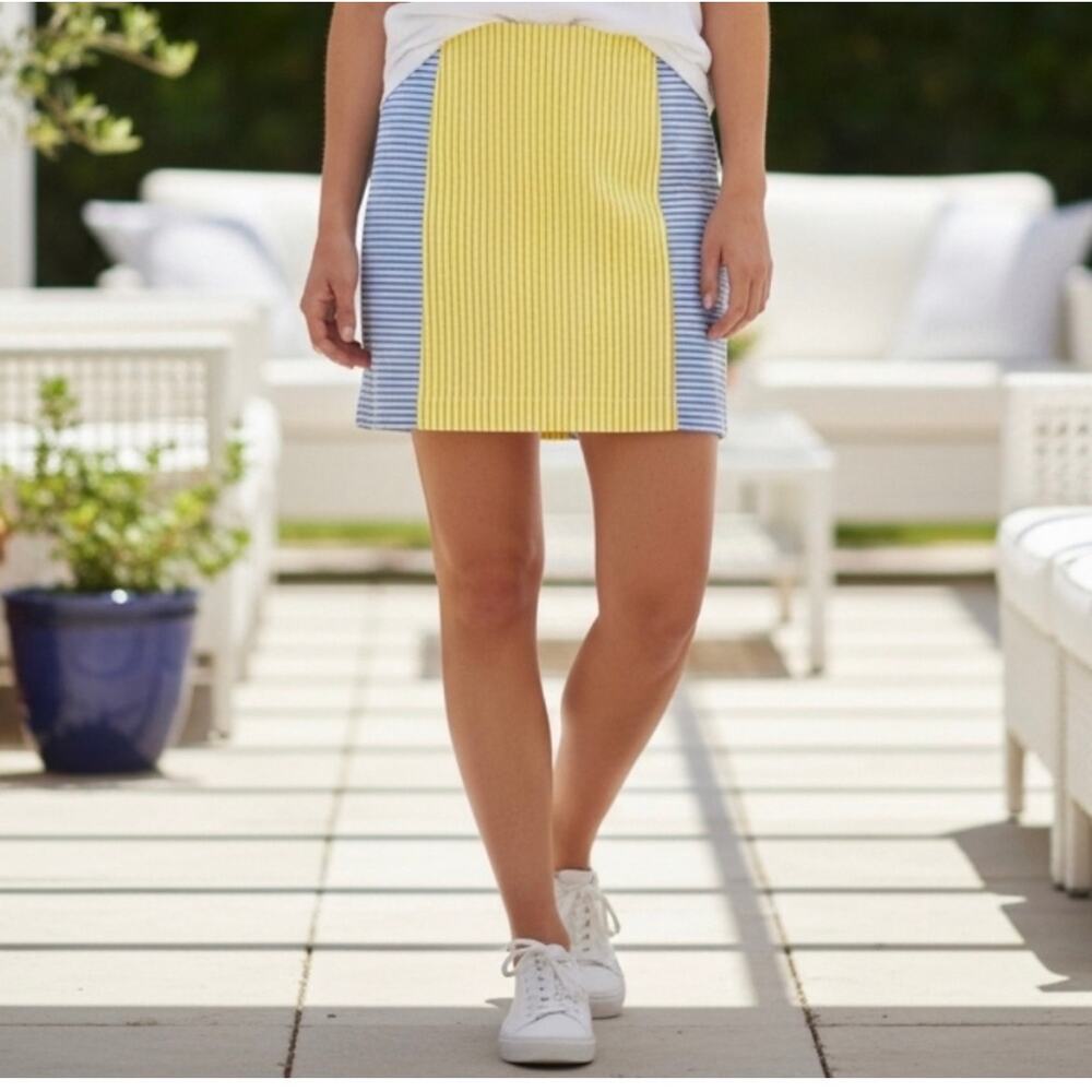 Vineyard Vines Colorblock Seersucker Mini Skirt Blue Yellow Stripe | 2